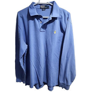 Polo Ralph Lauren Mens Large Blue Long Sleeve Polo Shirt Yellow Pony